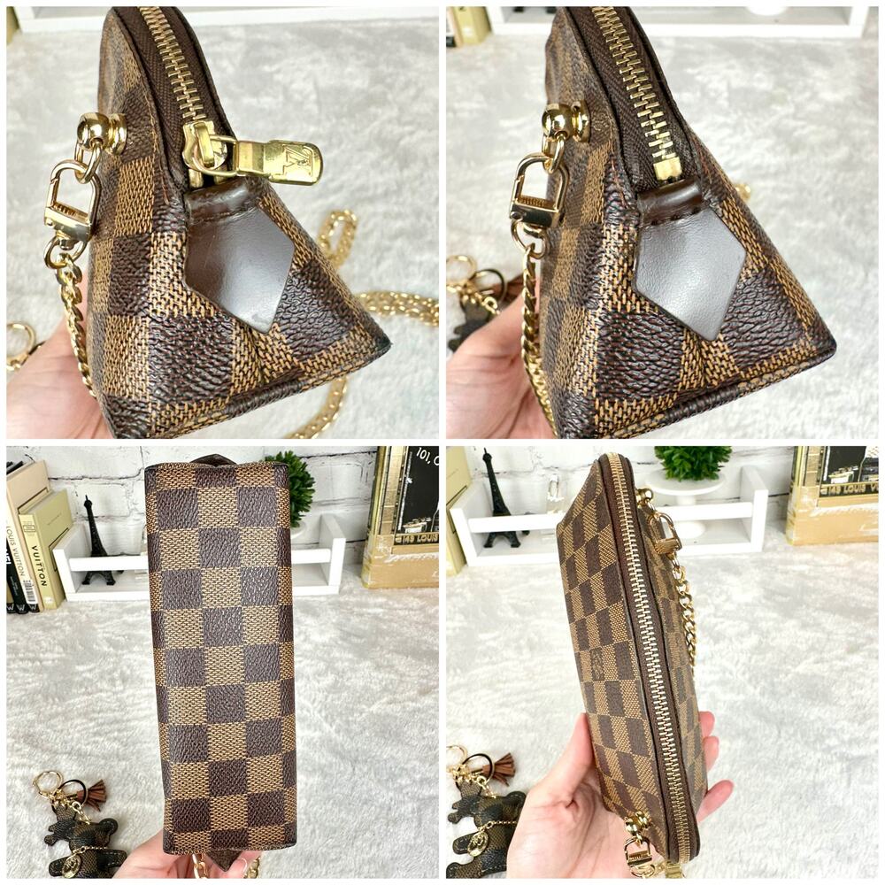 Louis Vuitton Damier Ebene Cosmetic Pouch PM crossbody bag with chain NICE - Picture 4 of 14